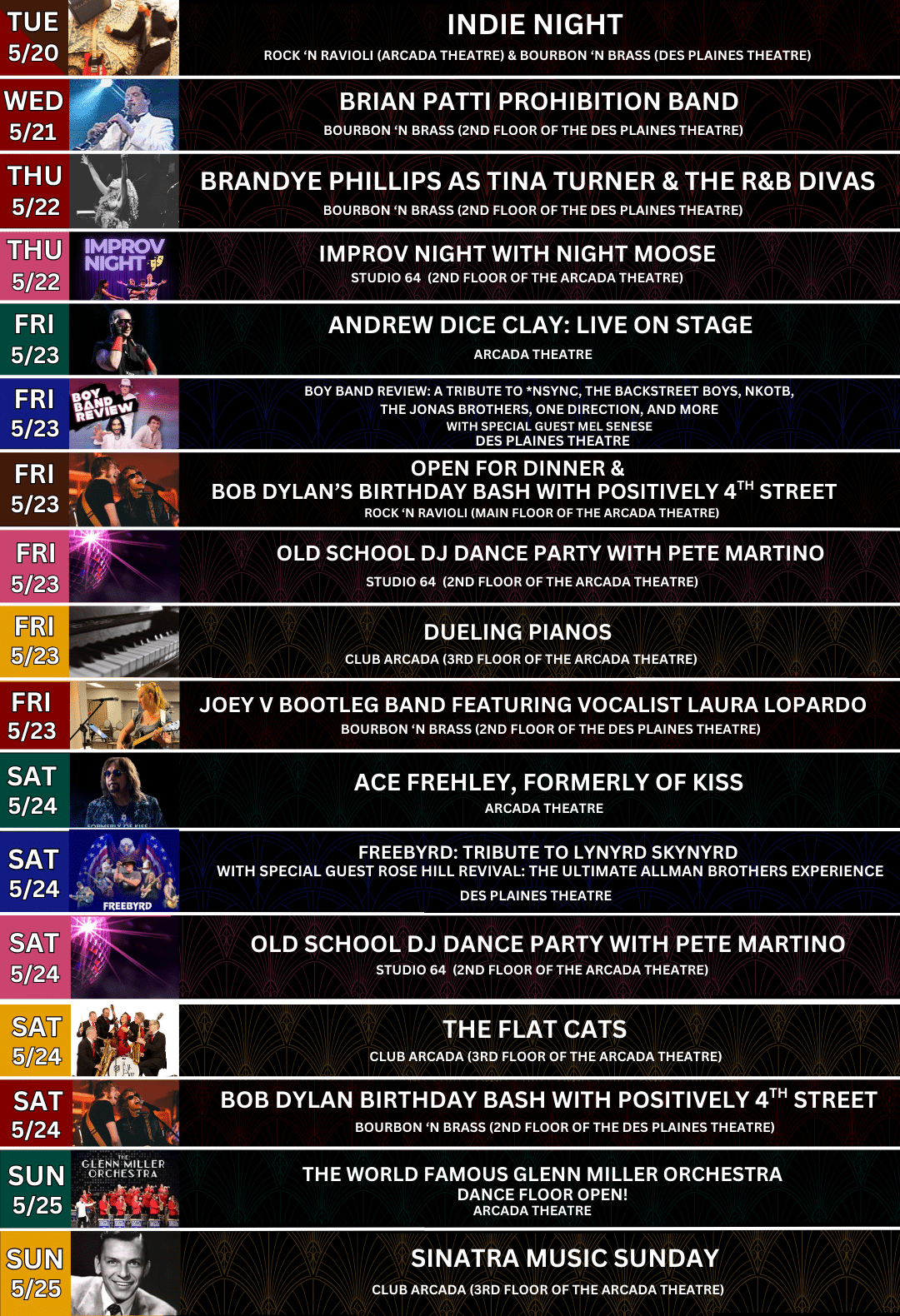 View upcoming events at Onesti Entertainment