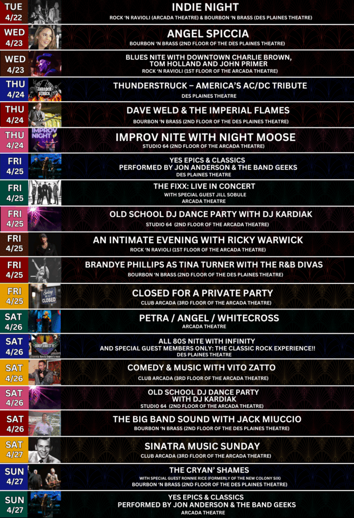 This week's upcoming shows at Onesti Entertainment